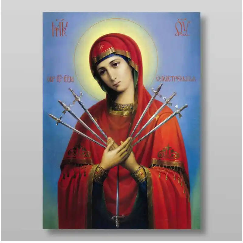 Σετ 2 τεμαχίων – Εικόνα Ορθοδοξίας με περίγραμμα χρυσό σε ξύλο Φλαμουρίας  με  βάση Επτά Βέλη Εικόνα της Μητέρας του Θεού Χειροποίητη Ελληνορθόδοξη , Κρεμαστή πλάκα βυζαντινής τέχνης, χριστιανική τέχνη Διάσταση 15x11 cm (5,9 x 4,3 ίντσες) INTRAEK-21247