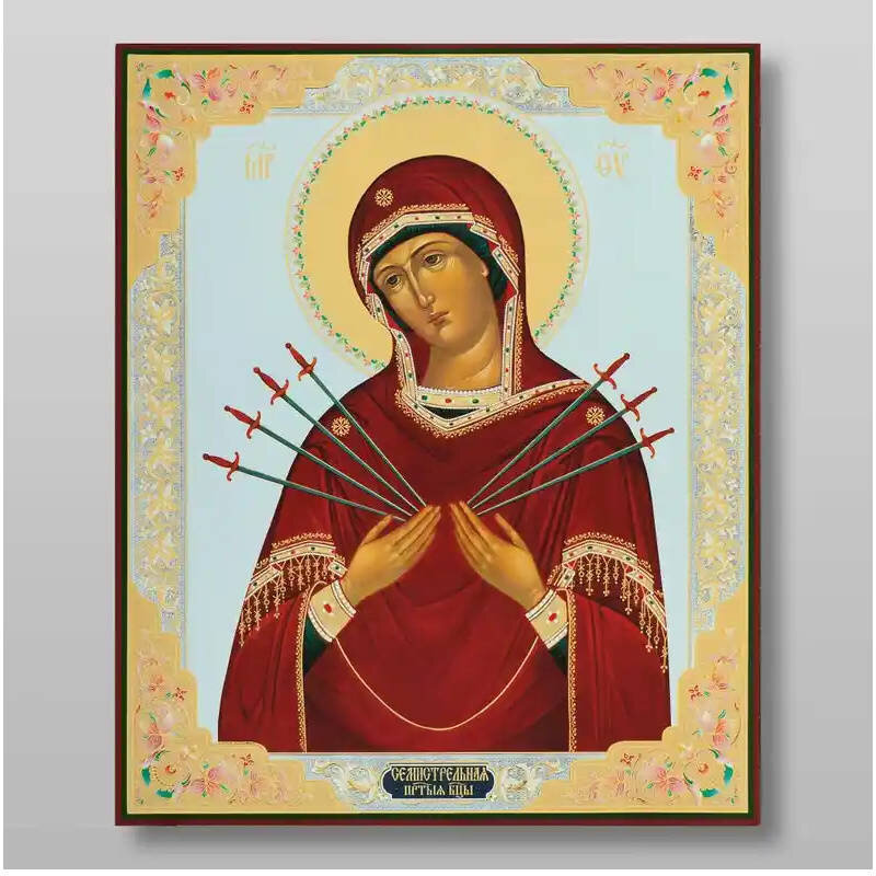 Σετ 2 τεμαχίων – Εικόνα Ορθοδοξίας με περίγραμμα χρυσό σε ξύλο Φλαμουρίας  με  βάση Επτά Βέλη Εικόνα της Μητέρας του Θεού Χειροποίητη Ελληνορθόδοξη , Κρεμαστή πλάκα βυζαντινής τέχνης, χριστιανική τέχνη Διάσταση 15x11 cm (5,9 x 4,3 ίντσες) INTRAEK-21246