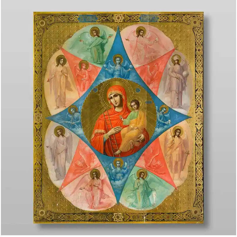 Σετ 2 τεμαχίων – Εικόνα Ορθοδοξίας με περίγραμμα χρυσό σε ξύλο Φλαμουρίας  με  βάση Το Burning Bush Icon of the Mother of God Χειροποίητη Ελληνορθόδοξη , Κρεμαστή πλάκα βυζαντινής τέχνης, χριστιανική τέχνη Διάσταση 15x11 cm (5,9 x 4,3 ίντσες) INTRAEK-2122