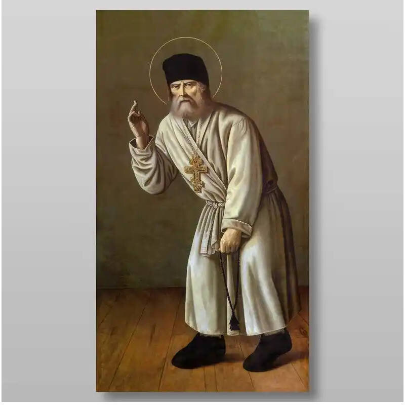 Σετ 2 τεμαχίων – Εικόνα Ορθοδοξίας με περίγραμμα χρυσό σε ξύλο Φλαμουρίας  με  βάση Σεραφείμ του Σάρωφ αιδεσιμότατος, Χειροποίητη Ελληνορθόδοξη , Κρεμαστή πλάκα βυζαντινής τέχνης, χριστιανική τέχνη Διάσταση 15x11 cm (5,9 x 4,3 ίντσες) INTRAEK-21222