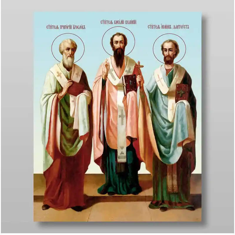 Σετ 2 τεμαχίων – Εικόνα Ορθοδοξίας με περίγραμμα χρυσό σε ξύλο Φλαμουρίας  με  βάση Τρεις Άγιοι, Χειροποίητη Ελληνορθόδοξη , Κρεμαστή πλάκα βυζαντινής τέχνης, χριστιανική τέχνη Διάσταση 15x11 cm (5,9 x 4,3 ίντσες) INTRAEK-21208