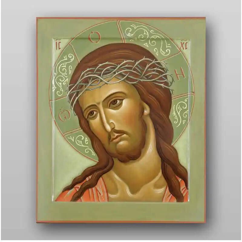 Σετ 2 τεμαχίων – Εικόνα Ορθοδοξίας με περίγραμμα χρυσό σε ξύλο Φλαμουρίας  με  βάση Ο Ιησούς Χριστός σε ένα αγκάθινο στεφάνι κατεβάστε το ψηφιακό Χειροποίητη Ελληνορθόδοξη , Κρεμαστή πλάκα βυζαντινής τέχνης, χριστιανική τέχνη Διάσταση 15x11 cm (5,9 x 4,3