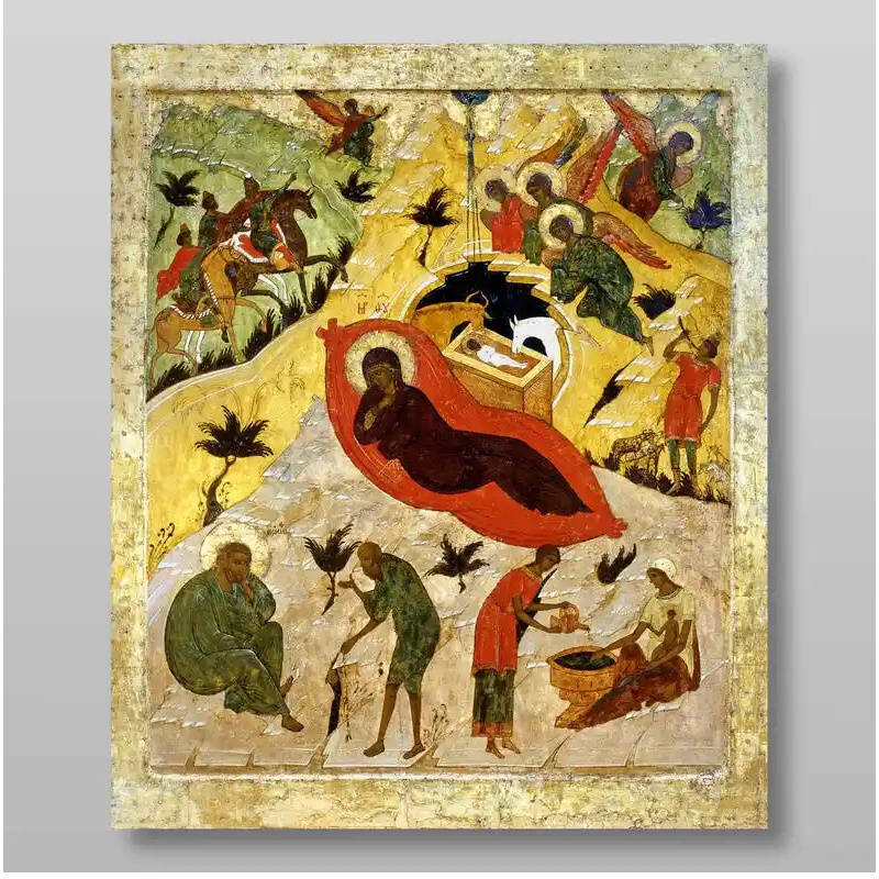 Σετ 2 τεμαχίων – Εικόνα Ορθοδοξίας με περίγραμμα χρυσό σε ξύλο Φλαμουρίας  με  βάση Γέννηση του Ιησού Χριστού, Χειροποίητη Ελληνορθόδοξη , Κρεμαστή πλάκα βυζαντινής τέχνης, χριστιανική τέχνη Διάσταση 15x11 cm (5,9 x 4,3 ίντσες) INTRAEK-21183