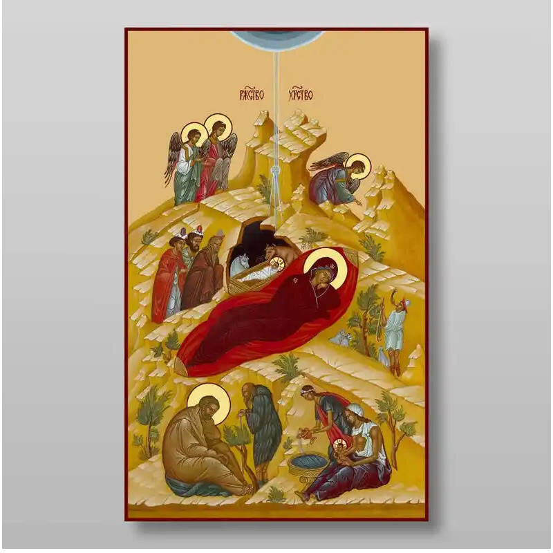 Σετ 2 τεμαχίων – Εικόνα Ορθοδοξίας με περίγραμμα χρυσό σε ξύλο Φλαμουρίας  με  βάση Γέννηση του Ιησού Χριστού, Χειροποίητη Ελληνορθόδοξη , Κρεμαστή πλάκα βυζαντινής τέχνης, χριστιανική τέχνη Διάσταση 15x11 cm (5,9 x 4,3 ίντσες) INTRAEK-21182