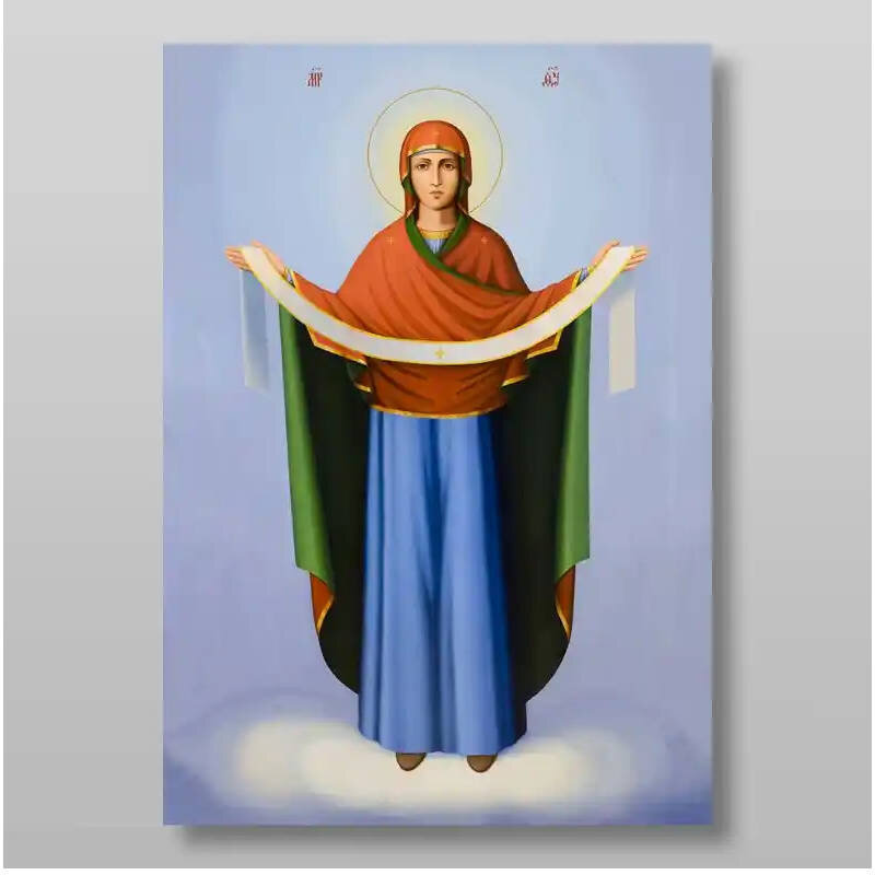 Σετ 2 τεμαχίων – Εικόνα Ορθοδοξίας με περίγραμμα χρυσό σε ξύλο Φλαμουρίας  με  βάση Pokrov Εικόνα της Μητέρας του Θεού Χειροποίητη Ελληνορθόδοξη , Κρεμαστή πλάκα βυζαντινής τέχνης, χριστιανική τέχνη Διάσταση 15x11 cm (5,9 x 4,3 ίντσες) INTRAEK-21179