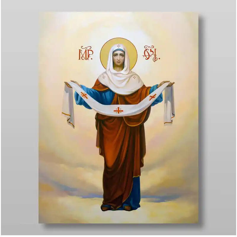 Σετ 2 τεμαχίων – Εικόνα Ορθοδοξίας με περίγραμμα χρυσό σε ξύλο Φλαμουρίας  με  βάση Pokrov Εικόνα της Μητέρας του Θεού Χειροποίητη Ελληνορθόδοξη , Κρεμαστή πλάκα βυζαντινής τέχνης, χριστιανική τέχνη Διάσταση 15x11 cm (5,9 x 4,3 ίντσες) INTRAEK-21178