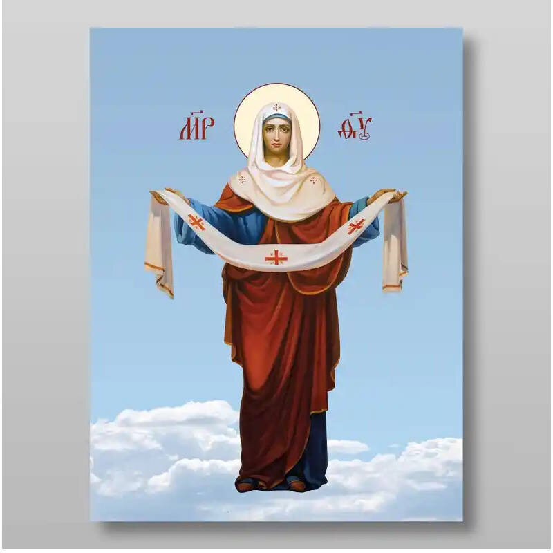 Σετ 2 τεμαχίων – Εικόνα Ορθοδοξίας με περίγραμμα χρυσό σε ξύλο Φλαμουρίας  με  βάση Pokrov Εικόνα της Μητέρας του Θεού Χειροποίητη Ελληνορθόδοξη , Κρεμαστή πλάκα βυζαντινής τέχνης, χριστιανική τέχνη Διάσταση 15x11 cm (5,9 x 4,3 ίντσες) INTRAEK-21177