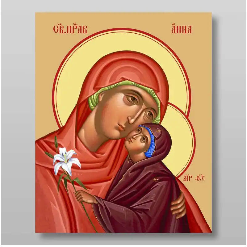 Σετ 2 τεμαχίων – Εικόνα Ορθοδοξίας με περίγραμμα χρυσό σε ξύλο Φλαμουρίας  με  βάση Άννα, μητέρα της Υπεραγίας Θεοτόκου, δίκαιη, Χειροποίητη Ελληνορθόδοξη , Κρεμαστή πλάκα βυζαντινής τέχνης, χριστιανική τέχνη Διάσταση 15x11 cm (5,9 x 4,3 ίντσες) INTRAEK-2