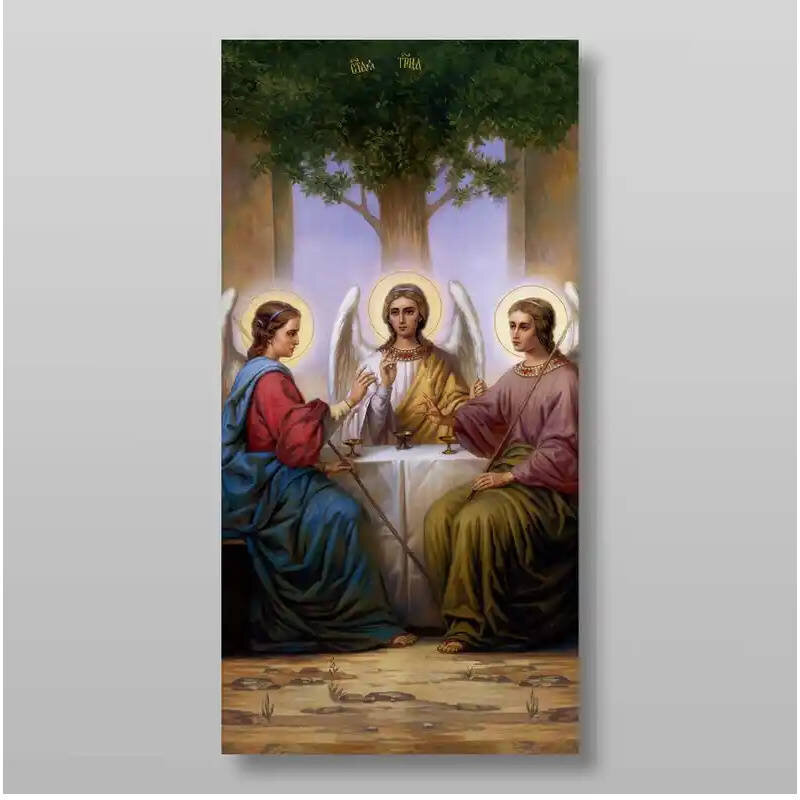 Σετ 2 τεμαχίων – Εικόνα Ορθοδοξίας με περίγραμμα χρυσό σε ξύλο Φλαμουρίας  με  βάση Η Αγία Τριάδα Χειροποίητη Ελληνορθόδοξη , Κρεμαστή πλάκα βυζαντινής τέχνης, χριστιανική τέχνη Διάσταση 15x11 cm (5,9 x 4,3 ίντσες) INTRAEK-21173