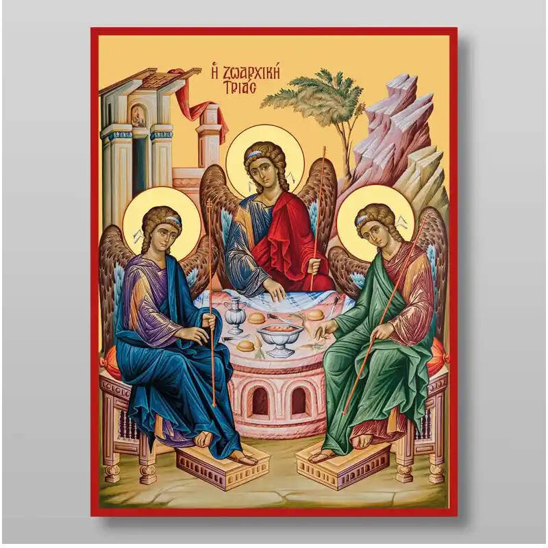 Σετ 2 τεμαχίων – Εικόνα Ορθοδοξίας με περίγραμμα χρυσό σε ξύλο Φλαμουρίας  με  βάση Η Αγία Τριάδα Χειροποίητη Ελληνορθόδοξη , Κρεμαστή πλάκα βυζαντινής τέχνης, χριστιανική τέχνη Διάσταση 15x11 cm (5,9 x 4,3 ίντσες) INTRAEK-21172