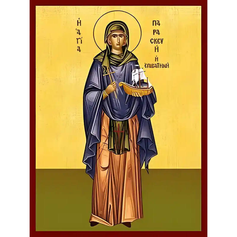 Εικόνα Ορθοδοξίας με περίγραμμα χρυσό σε ξύλο Φλαμουρίας  με  βάση Εικόνα ΑΓΙΑ ΠΑΡΑΣΚΕΥΗ, ΕΠΙΒΑΤΗΝΗ, ΟΛΟΣΩΜΗ Χειροποίητη Ελληνορθόδοξη εικόνα του Ιησού Χριστού, Κρεμαστή πλάκα βυζαντινής τέχνης, χριστιανική τέχνη Διάσταση 40x30 cm (10,2x7,9 ίντσες)  INTRA