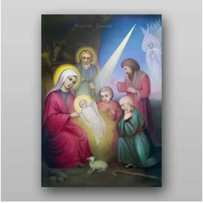 Σετ 2 τεμαχίων – Εικόνα Ορθοδοξίας με περίγραμμα χρυσό σε ξύλο Φλαμουρίας  με  βάση Εικόνα της Γέννησης του Χριστού - Χειροποίητη Ελληνορθόδοξη , Κρεμαστή πλάκα βυζαντινής τέχνης, χριστιανική τέχνη Διάσταση 15x11 cm (5,9 x 4,3 ίντσες) INTRAEK-21165