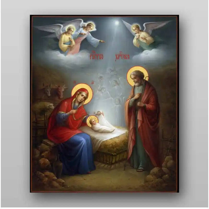 Εικόνα Ορθοδοξίας με περίγραμμα χρυσό σε ξύλο Φλαμουρίας  με  βάση Εικόνα της Γέννησης του Χριστού - Χειροποίητη Ελληνορθόδοξη , Κρεμαστή πλάκα βυζαντινής τέχνης, χριστιανική τέχνη Διάσταση 10x7 cm (3,9 x 2,8 ίντσες) INTRAEK-71159