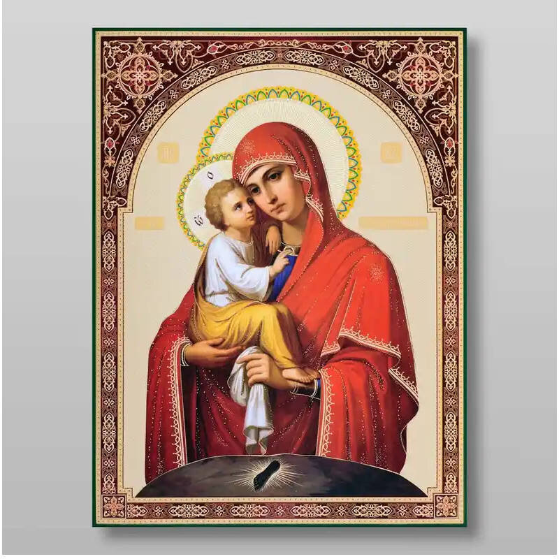 Εικόνα Ορθοδοξίας με περίγραμμα χρυσό σε ξύλο Φλαμουρίας  με  βάση Pochaevskaya Εικόνα της Μητέρας του Θεού Χειροποίητη Ελληνορθόδοξη , Κρεμαστή πλάκα βυζαντινής τέχνης, χριστιανική τέχνη Διάσταση 10x7 cm (3,9 x 2,8 ίντσες) INTRAEK-71136