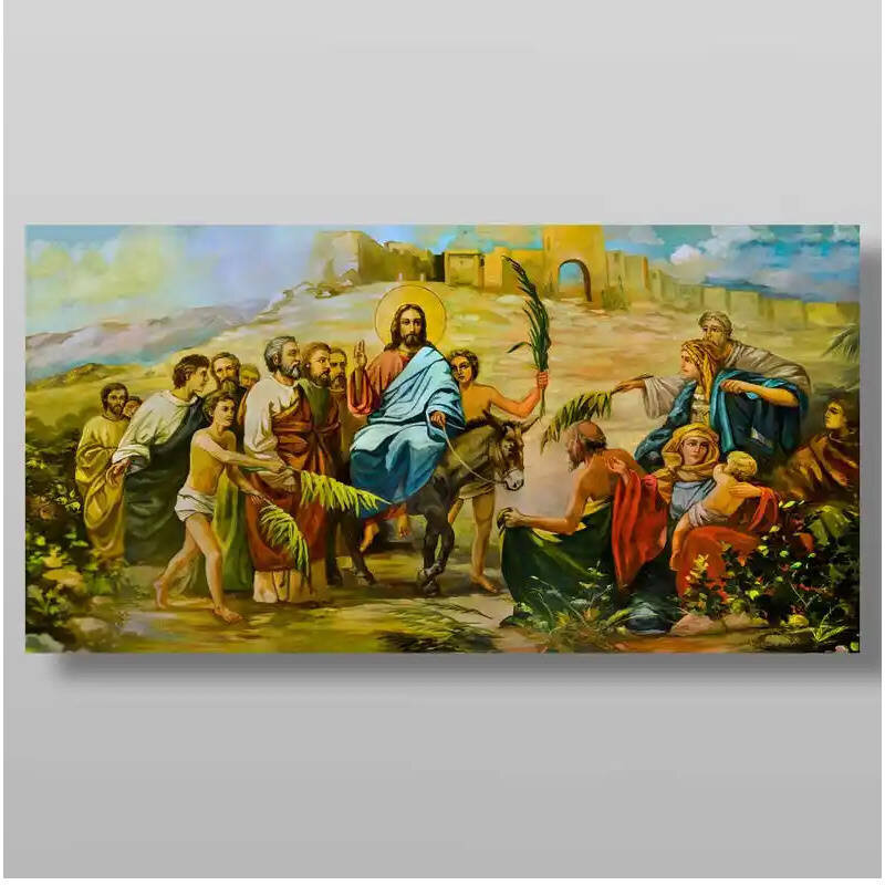 Σετ 2 τεμαχίων – Εικόνα Ορθοδοξίας με περίγραμμα χρυσό σε ξύλο Φλαμουρίας  με  βάση Είσοδος του Κυρίου στην Ιερουσαλήμ, Χειροποίητη Ελληνορθόδοξη , Κρεμαστή πλάκα βυζαντινής τέχνης, χριστιανική τέχνη Διάσταση 15x11 cm (5,9 x 4,3 ίντσες) INTRAEK-21129