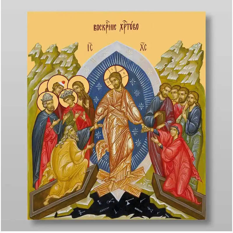 Σετ 2 τεμαχίων – Εικόνα Ορθοδοξίας με περίγραμμα χρυσό σε ξύλο Φλαμουρίας  με  βάση Ανάσταση Χριστού. Το Harrowing of Hades Χειροποίητη Ελληνορθόδοξη , Κρεμαστή πλάκα βυζαντινής τέχνης, χριστιανική τέχνη Διάσταση 15x11 cm (5,9 x 4,3 ίντσες) INTRAEK-21118