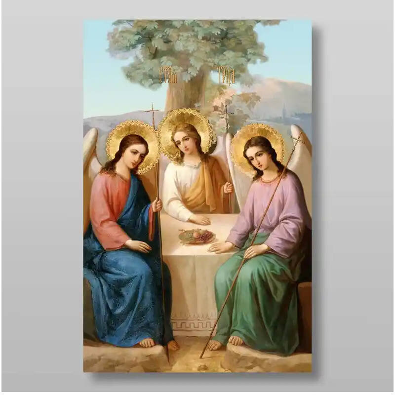 Σετ 2 τεμαχίων – Εικόνα Ορθοδοξίας με περίγραμμα χρυσό σε ξύλο Φλαμουρίας  με  βάση Η Αγία Τριάδα Χειροποίητη Ελληνορθόδοξη , Κρεμαστή πλάκα βυζαντινής τέχνης, χριστιανική τέχνη Διάσταση 15x11 cm (5,9 x 4,3 ίντσες) INTRAEK-21112