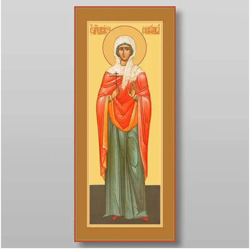 Σετ 2 τεμαχίων – Εικόνα Ορθοδοξίας με περίγραμμα χρυσό σε ξύλο Φλαμουρίας  με  βάση Ανισία της Θεσσαλονίκης μάρτυρα, Χειροποίητη Ελληνορθόδοξη , Κρεμαστή πλάκα βυζαντινής τέχνης, χριστιανική τέχνη Διάσταση 15x11 cm (5,9 x 4,3 ίντσες) INTRAEK-21111