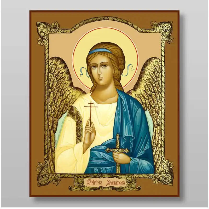 Εικόνα Ορθοδοξίας με περίγραμμα χρυσό σε ξύλο Φλαμουρίας  με  βάση Guardian Angel Χειροποίητη Ελληνορθόδοξη , Κρεμαστή πλάκα βυζαντινής τέχνης, χριστιανική τέχνη Διάσταση 10x7 cm (3,9 x 2,8 ίντσες) INTRAEK-71104