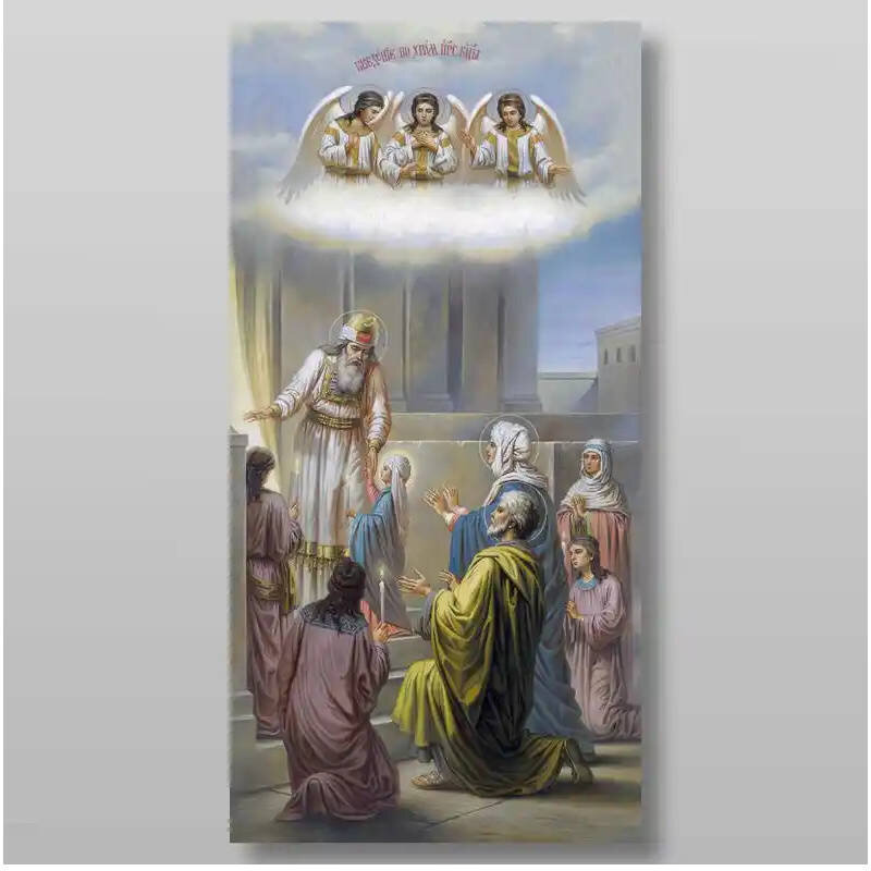 Σετ 2 τεμαχίων – Εικόνα Ορθοδοξίας με περίγραμμα χρυσό σε ξύλο Φλαμουρίας  με  βάση Εισαγωγή της Θεοτόκου στο Ναό, Χειροποίητη Ελληνορθόδοξη , Κρεμαστή πλάκα βυζαντινής τέχνης, χριστιανική τέχνη Διάσταση 15x11 cm (5,9 x 4,3 ίντσες) INTRAEK-21101