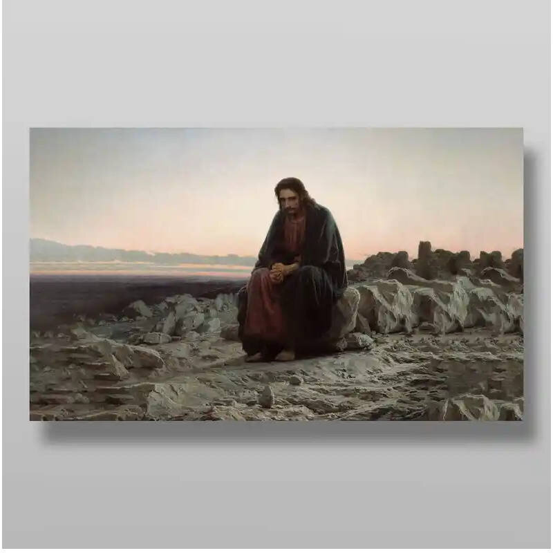 Σετ 2 τεμαχίων – Εικόνα Ορθοδοξίας με περίγραμμα χρυσό σε ξύλο Φλαμουρίας  με  βάση Ο Χριστός στην έρημο Χειροποίητη Ελληνορθόδοξη , Κρεμαστή πλάκα βυζαντινής τέχνης, χριστιανική τέχνη Διάσταση 15x11 cm (5,9 x 4,3 ίντσες) INTRAEK-21090