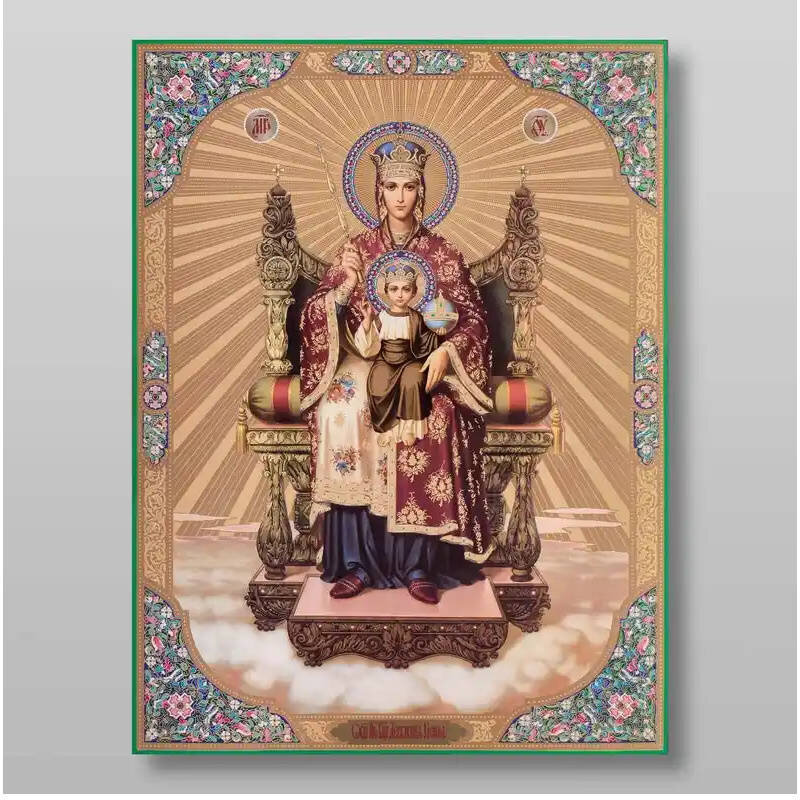 Σετ 2 τεμαχίων – Εικόνα Ορθοδοξίας με περίγραμμα χρυσό σε ξύλο Φλαμουρίας  με  βάση Εικόνα της Θεοτόκου της βασιλεύουσας Χειροποίητη Ελληνορθόδοξη , Κρεμαστή πλάκα βυζαντινής τέχνης, χριστιανική τέχνη Διάσταση 15x11 cm (5,9 x 4,3 ίντσες) INTRAEK-21088