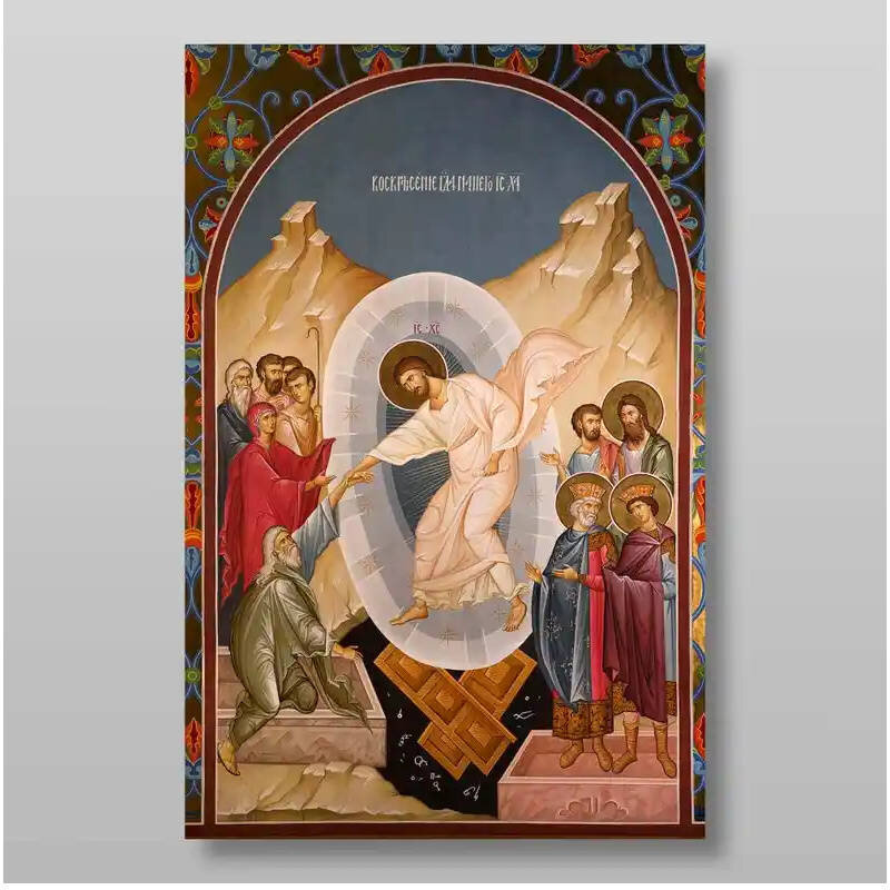 Εικόνα Ορθοδοξίας με περίγραμμα χρυσό σε ξύλο Φλαμουρίας  με  βάση Ανάσταση Χριστού. Το Harrowing of Hades Χειροποίητη Ελληνορθόδοξη , Κρεμαστή πλάκα βυζαντινής τέχνης, χριστιανική τέχνη Διάσταση 10x7 cm (3,9 x 2,8 ίντσες) INTRAEK-71077