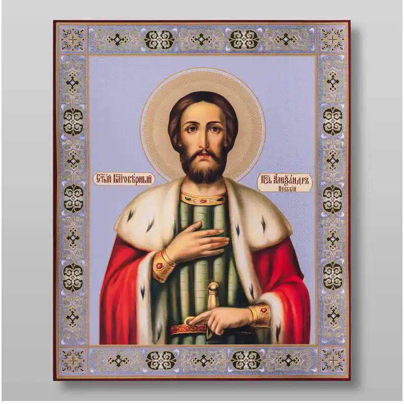 Εικόνα Ορθοδοξίας με περίγραμμα χρυσό σε ξύλο Φλαμουρίας  με  βάση Alexander Nevsky holy noble prince Χειροποίητη Ελληνορθόδοξη , Κρεμαστή πλάκα βυζαντινής τέχνης, χριστιανική τέχνη Διάσταση 10x7 cm (3,9 x 2,8 ίντσες) INTRAEK-71055