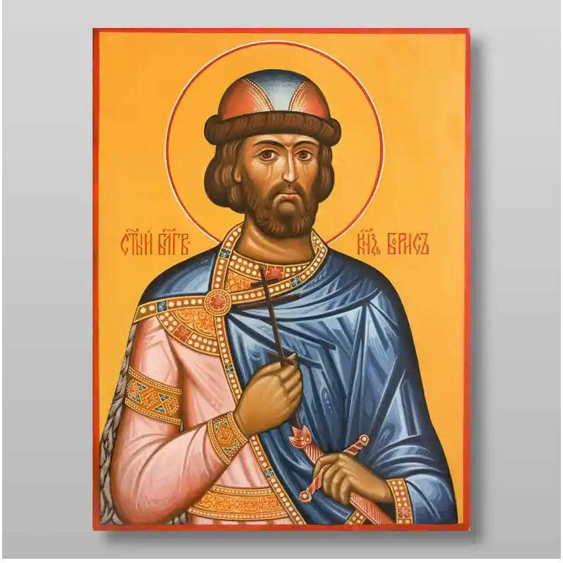 Σετ 2 τεμαχίων – Εικόνα Ορθοδοξίας με περίγραμμα χρυσό σε ξύλο Φλαμουρίας  με  βάση Μπόρις ο άγιος ευγενής πρίγκιπας μάρτυρας Χειροποίητη Ελληνορθόδοξη , Κρεμαστή πλάκα βυζαντινής τέχνης, χριστιανική τέχνη Διάσταση 15x11 cm (5,9 x 4,3 ίντσες) INTRAEK-2104