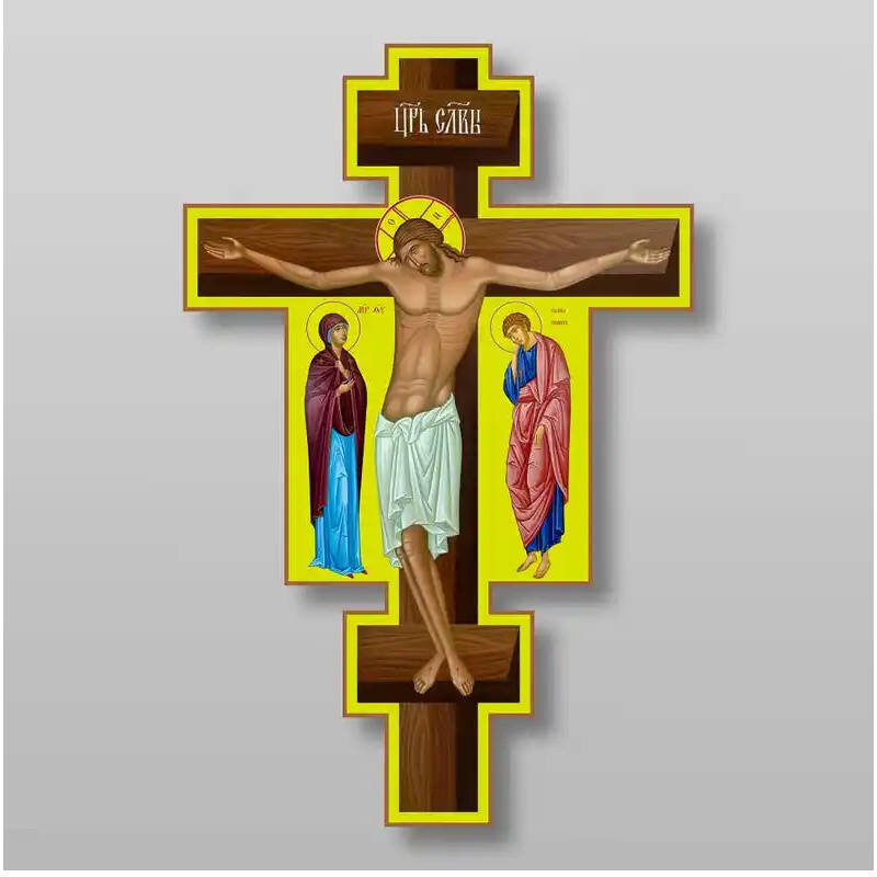 Σετ των 2 Εικόνα Ορθοδοξίας με περίγραμμα χρυσό σε ξύλο Φλαμουρίας  με  βάση Γολγοθά, Σταυρός, Σταυρός, Χειροποίητη Ελληνορθόδοξη , Κρεμαστή πλάκα βυζαντινής τέχνης, χριστιανική τέχνη Διάσταση 15x11 cm (5,9 x 4,3 ίντσες) INTRAEK-21023