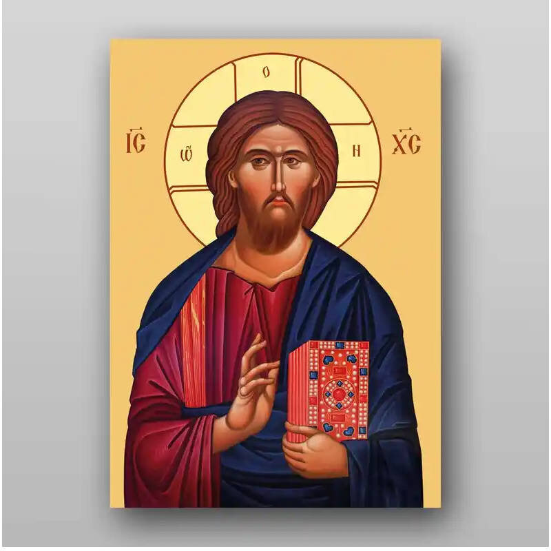 Σετ των 2 Εικόνα Ορθοδοξίας με περίγραμμα χρυσό σε ξύλο Φλαμουρίας  με  βάση Εικόνα του Ιησού Χριστού - Χειροποίητη Ελληνορθόδοξη , Κρεμαστή πλάκα βυζαντινής τέχνης, χριστιανική τέχνη Διάσταση 15x11 cm (5,9 x 4,3 ίντσες) INTRAEK-21009