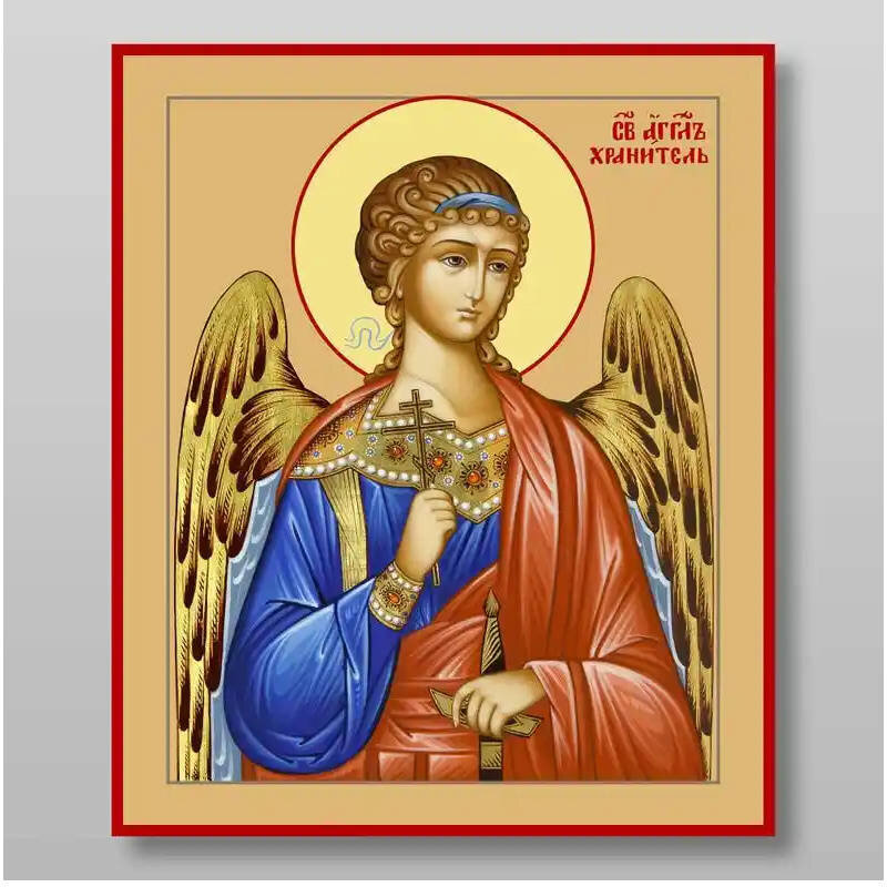 Εικόνα Ορθοδοξίας με περίγραμμα χρυσό σε ξύλο Φλαμουρίας  με  βάση Guardian Angel Χειροποίητη Ελληνορθόδοξη , Κρεμαστή πλάκα βυζαντινής τέχνης, χριστιανική τέχνη Διάσταση 10x7 cm (3,9 x 2,8 ίντσες) INTRAEK-71006