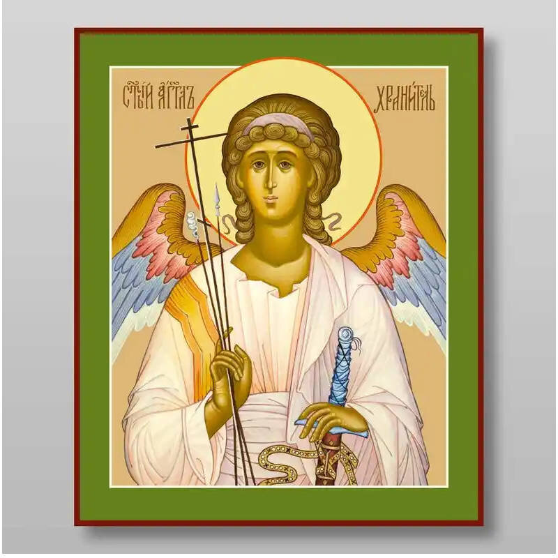 Εικόνα Ορθοδοξίας με περίγραμμα χρυσό σε ξύλο Φλαμουρίας  με  βάση Guardian Angel Χειροποίητη Ελληνορθόδοξη , Κρεμαστή πλάκα βυζαντινής τέχνης, χριστιανική τέχνη Διάσταση 10x7 cm (3,9 x 2,8 ίντσες) INTRAEK-71004