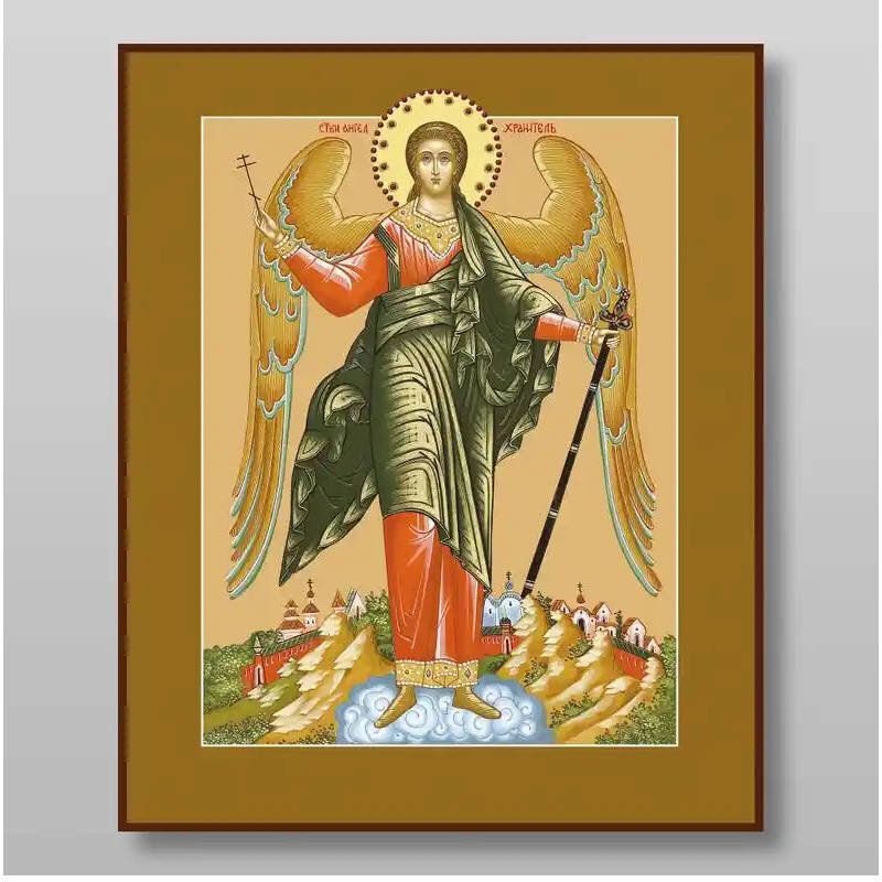 Εικόνα Ορθοδοξίας με περίγραμμα χρυσό σε ξύλο Φλαμουρίας  με  βάση Guardian Angel Χειροποίητη Ελληνορθόδοξη , Κρεμαστή πλάκα βυζαντινής τέχνης, χριστιανική τέχνη Διάσταση 10x7 cm (3,9 x 2,8 ίντσες) INTRAEK-71003