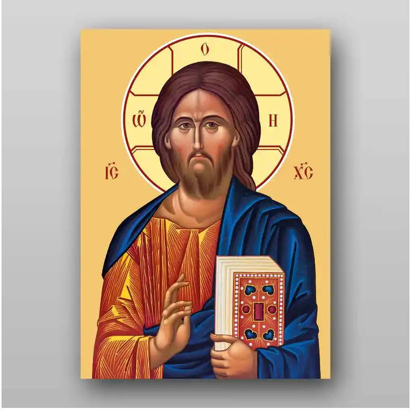 Σετ των 2 Εικόνα Ορθοδοξίας με περίγραμμα χρυσό σε ξύλο Φλαμουρίας  με  βάση Εικόνα του Ιησού Χριστού - Χειροποίητη Ελληνορθόδοξη , Κρεμαστή πλάκα βυζαντινής τέχνης, χριστιανική τέχνη Διάσταση 15x11 cm (5,9 x 4,3 ίντσες) INTRAEK-2988