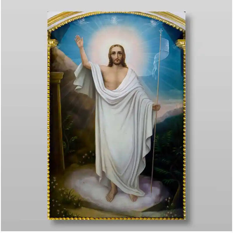 Σετ των 2 Εικόνα Ορθοδοξίας με περίγραμμα χρυσό σε ξύλο Φλαμουρίας  με  βάση Ανάσταση του Χριστού Χειροποίητη Ελληνορθόδοξη , Κρεμαστή πλάκα βυζαντινής τέχνης, χριστιανική τέχνη Διάσταση 15x11 cm (5,9 x 4,3 ίντσες) INTRAEK-2982