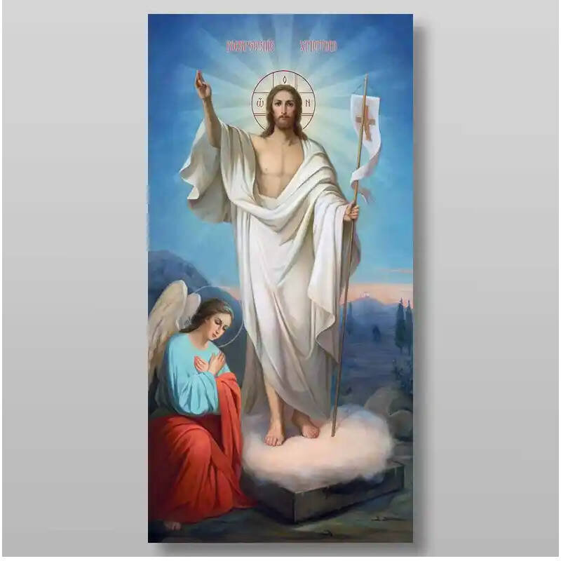 Σετ των 2 Εικόνα Ορθοδοξίας με περίγραμμα χρυσό σε ξύλο Φλαμουρίας  με  βάση Ανάσταση του Χριστού Χειροποίητη Ελληνορθόδοξη , Κρεμαστή πλάκα βυζαντινής τέχνης, χριστιανική τέχνη Διάσταση 15x11 cm (5,9 x 4,3 ίντσες) INTRAEK-2980