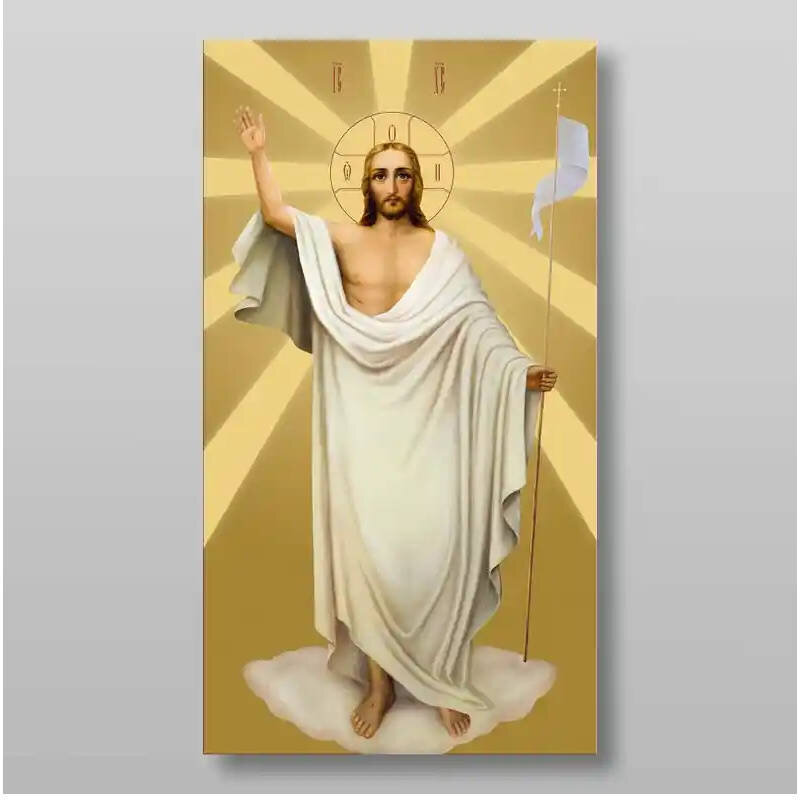 Σετ των 2 Εικόνα Ορθοδοξίας με περίγραμμα χρυσό σε ξύλο Φλαμουρίας  με  βάση Ανάσταση του Χριστού Χειροποίητη Ελληνορθόδοξη , Κρεμαστή πλάκα βυζαντινής τέχνης, χριστιανική τέχνη Διάσταση 15x11 cm (5,9 x 4,3 ίντσες) INTRAEK-2978