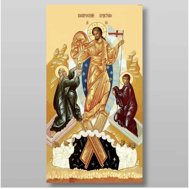 Εικόνα Ορθοδοξίας με περίγραμμα χρυσό σε ξύλο Φλαμουρίας  με  βάση Ανάσταση Χριστού. Το Harrowing of Hades Χειροποίητη Ελληνορθόδοξη , Κρεμαστή πλάκα βυζαντινής τέχνης, χριστιανική τέχνη Διάσταση 10x7 cm (3,9 x 2,8 ίντσες) INTRAEK-7976