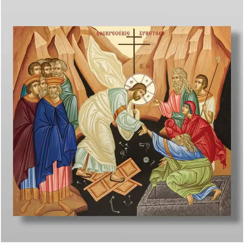 Εικόνα Ορθοδοξίας με περίγραμμα χρυσό σε ξύλο Φλαμουρίας  με  βάση Ανάσταση Χριστού. Το Harrowing of Hades Χειροποίητη Ελληνορθόδοξη , Κρεμαστή πλάκα βυζαντινής τέχνης, χριστιανική τέχνη Διάσταση 10x7 cm (3,9 x 2,8 ίντσες) INTRAEK-7974