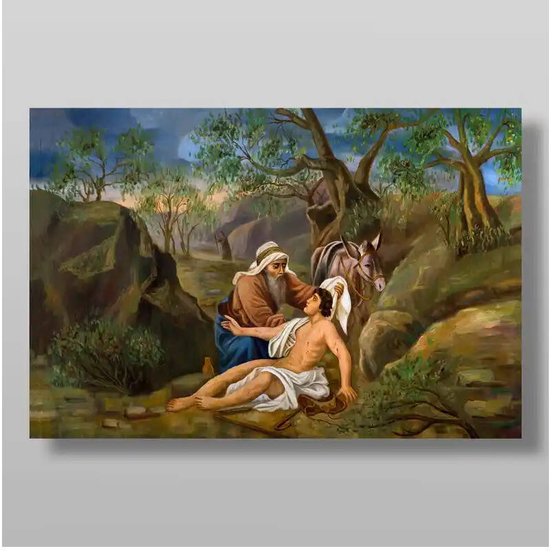 Σετ των 2 Εικόνα Ορθοδοξίας με περίγραμμα χρυσό σε ξύλο Φλαμουρίας  με  βάση Παραβολή του Καλού Σαμαρείτη Χειροποίητη Ελληνορθόδοξη , Κρεμαστή πλάκα βυζαντινής τέχνης, χριστιανική τέχνη Διάσταση 15x11 cm (5,9 x 4,3 ίντσες) INTRAEK-2968