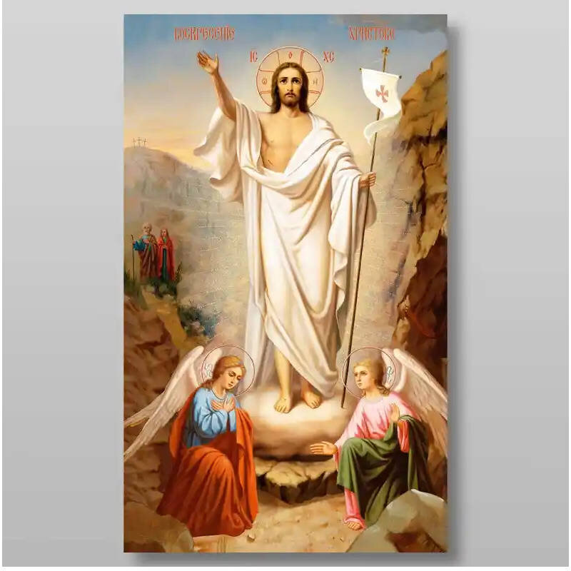 Σετ των 2 Εικόνα Ορθοδοξίας με περίγραμμα χρυσό σε ξύλο Φλαμουρίας  με  βάση Ανάσταση του Χριστού Χειροποίητη Ελληνορθόδοξη , Κρεμαστή πλάκα βυζαντινής τέχνης, χριστιανική τέχνη Διάσταση 15x11 cm (5,9 x 4,3 ίντσες) INTRAEK-2966