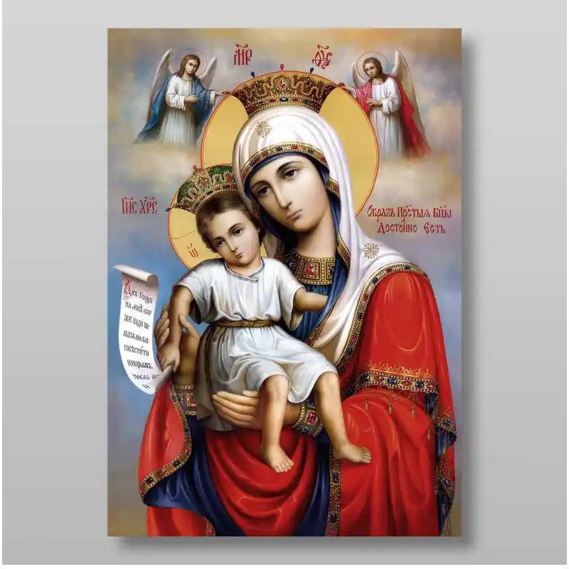 Σετ των 2 Εικόνα Ορθοδοξίας με περίγραμμα χρυσό σε ξύλο Φλαμουρίας  με  βάση Εικόνα της Μητέρας του Θεού It is Truly Meet Χειροποίητη Ελληνορθόδοξη , Κρεμαστή πλάκα βυζαντινής τέχνης, χριστιανική τέχνη Διάσταση 15x11 cm (5,9 x 4,3 ίντσες) INTRAEK-2960