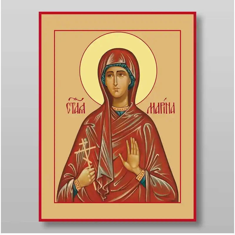 Σετ των 2 Εικόνα Ορθοδοξίας με περίγραμμα χρυσό σε ξύλο Φλαμουρίας  με  βάση Αγίας Μαρίνας Χειροποίητη Ελληνορθόδοξη , Κρεμαστή πλάκα βυζαντινής τέχνης, χριστιανική τέχνη Διάσταση 15x11 cm (5,9 x 4,3 ίντσες) INTRAEK-2897