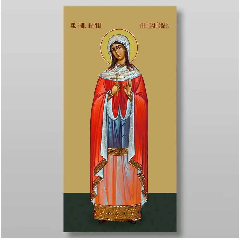 Σετ των 2 Εικόνα Ορθοδοξίας με περίγραμμα χρυσό σε ξύλο Φλαμουρίας  με  βάση Αγίας Μαρίνας Χειροποίητη Ελληνορθόδοξη , Κρεμαστή πλάκα βυζαντινής τέχνης, χριστιανική τέχνη Διάσταση 15x11 cm (5,9 x 4,3 ίντσες) INTRAEK-2895