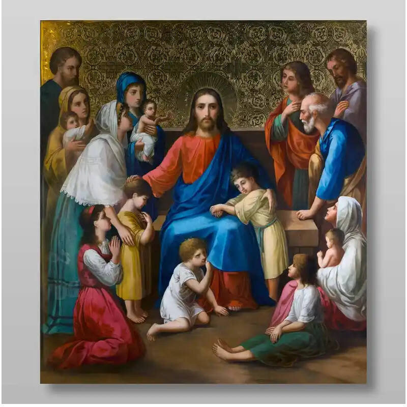 Σετ των 2 Εικόνα Ορθοδοξίας με περίγραμμα χρυσό σε ξύλο Φλαμουρίας  με  βάση Ευλογία Παίδων Χειροποίητη Ελληνορθόδοξη , Κρεμαστή πλάκα βυζαντινής τέχνης, χριστιανική τέχνη Διάσταση 15x11 cm (5,9 x 4,3 ίντσες) INTRAEK-2888