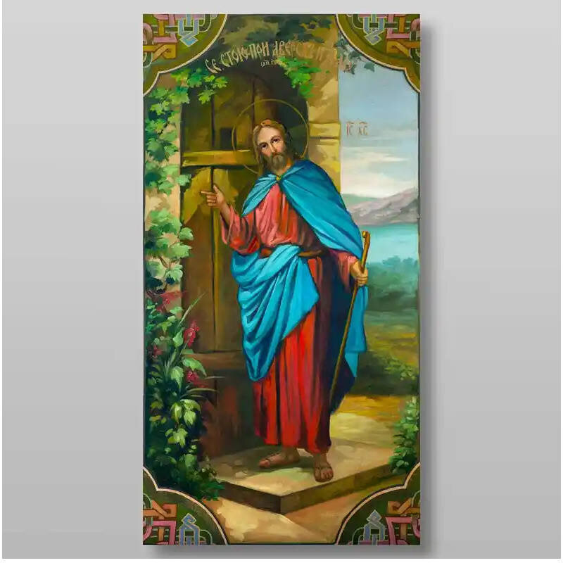 Σετ των 2 Εικόνα Ορθοδοξίας με περίγραμμα χρυσό σε ξύλο Φλαμουρίας  με  βάση Στέκομαι στην πόρτα και χτυπάω Χειροποίητη Ελληνορθόδοξη , Κρεμαστή πλάκα βυζαντινής τέχνης, χριστιανική τέχνη Διάσταση 15x11 cm (5,9 x 4,3 ίντσες) INTRAEK-2875