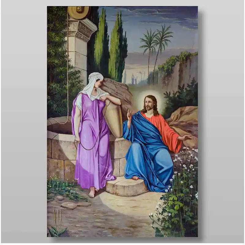 Σετ των 2 Εικόνα Ορθοδοξίας με περίγραμμα χρυσό σε ξύλο Φλαμουρίας  με  βάση Ο Χριστός και η Σαμαρείτιδα Χειροποίητη Ελληνορθόδοξη , Κρεμαστή πλάκα βυζαντινής τέχνης, χριστιανική τέχνη Διάσταση 15x11 cm (5,9 x 4,3 ίντσες) INTRAEK-2870