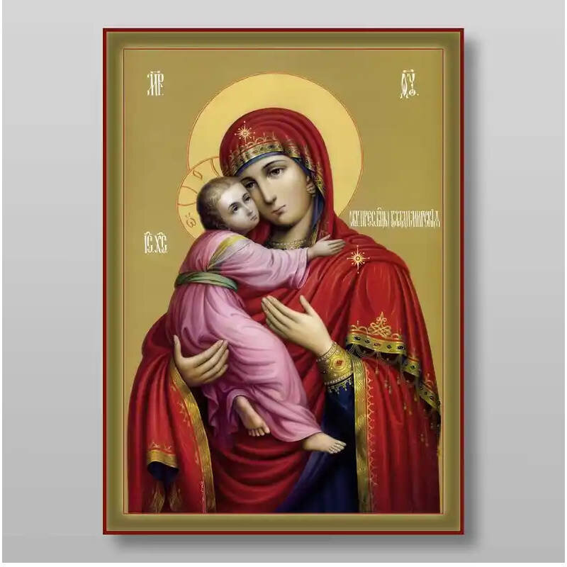 Σετ των 2 Εικόνα Ορθοδοξίας με περίγραμμα χρυσό σε ξύλο Φλαμουρίας  με  βάση Η Μητέρα του Θεού Βλαντιμίρ Χειροποίητη Ελληνορθόδοξη , Κρεμαστή πλάκα βυζαντινής τέχνης, χριστιανική τέχνη Διάσταση 15x11 cm (5,9 x 4,3 ίντσες) INTRAEK-2859