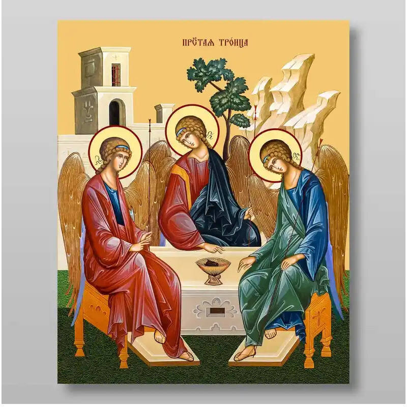 Εικόνα Ορθοδοξίας με περίγραμμα χρυσό σε ξύλο Φλαμουρίας  με  βάση Η Αγία Τριάδα Χειροποίητη Ελληνορθόδοξη , Κρεμαστή πλάκα βυζαντινής τέχνης, χριστιανική τέχνη Διάσταση 10x7 cm (3,9 x 2,8 ίντσες) INTRAEK-7857